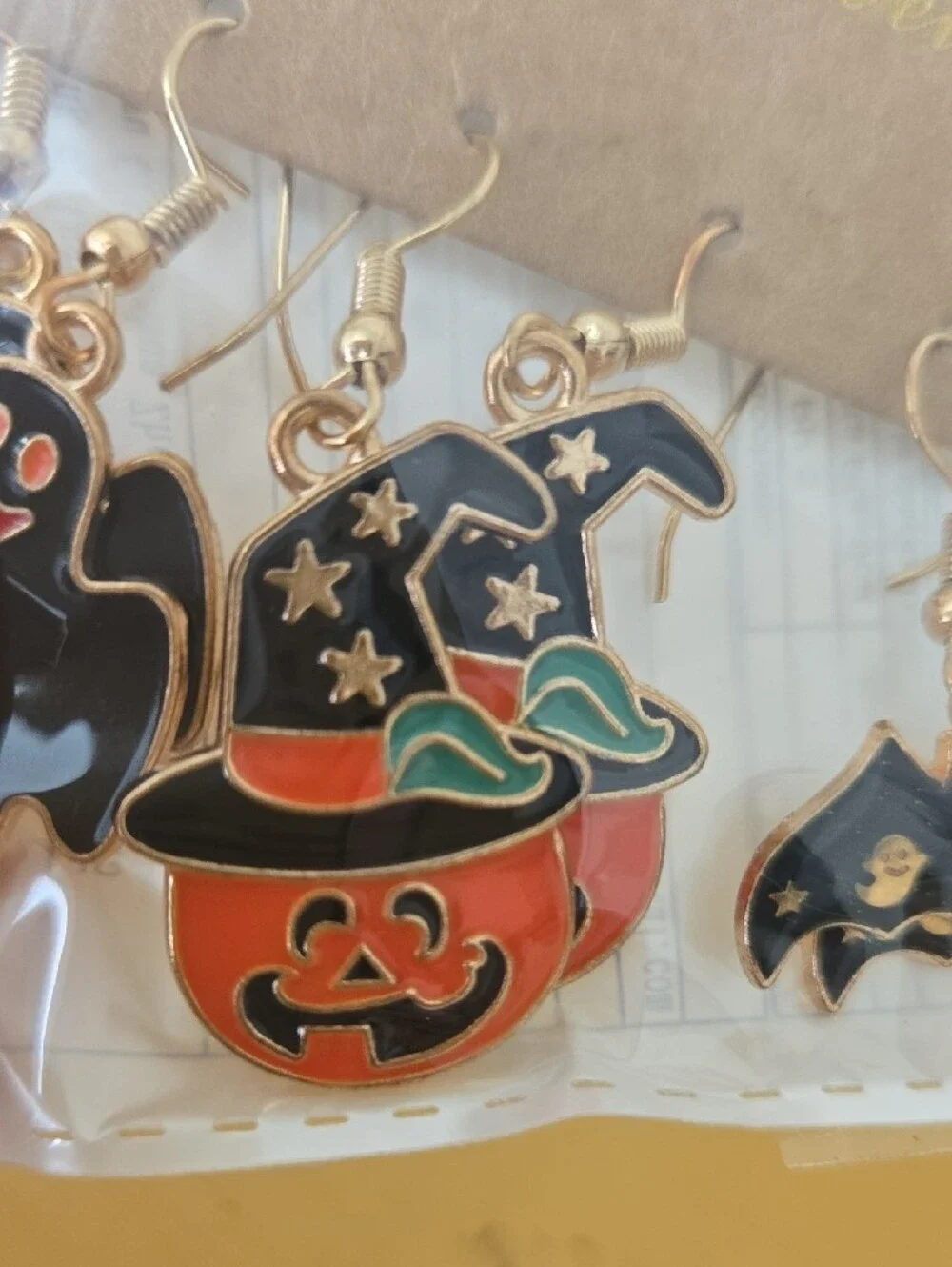 Halloween Earring Set - Black & Orange Pumpkin, Ghost and Bat Designs